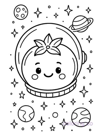 Cute Blueberry in Space Coloring Page for Kids