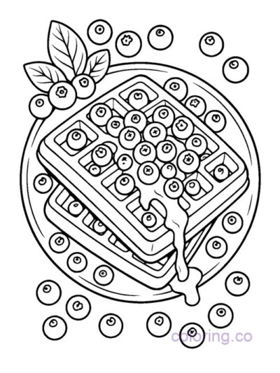 Delicious Blueberry Waffle Coloring Page for Kids