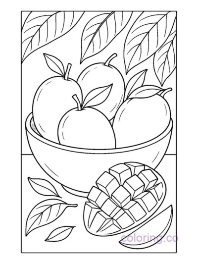 Mango Fruit Bowl Coloring Page for Kids & Teens