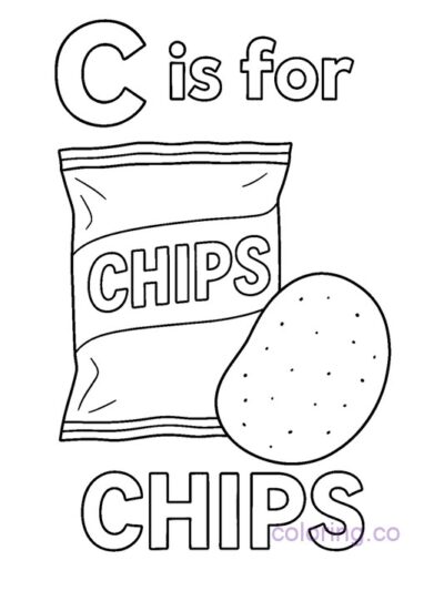 C is for Chips Coloring Page for Preschool Kids