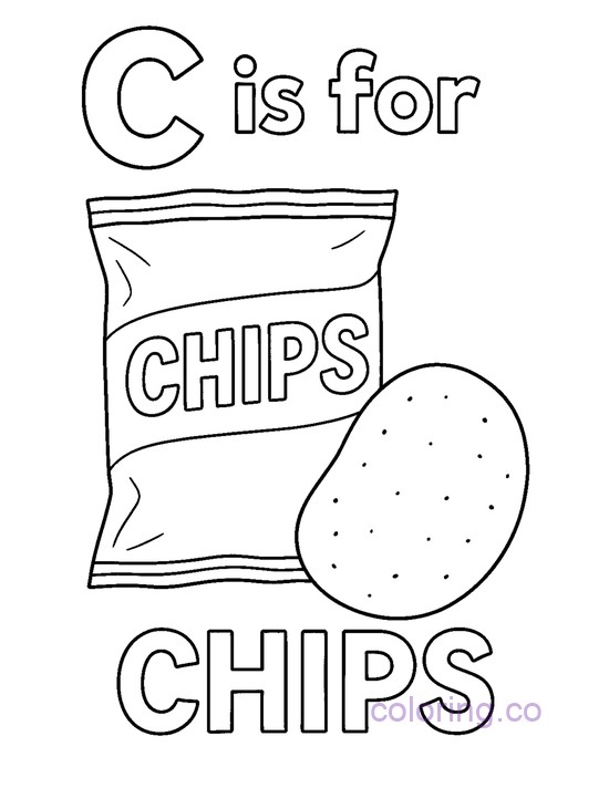C is for Chips Coloring Page for Preschool Kids