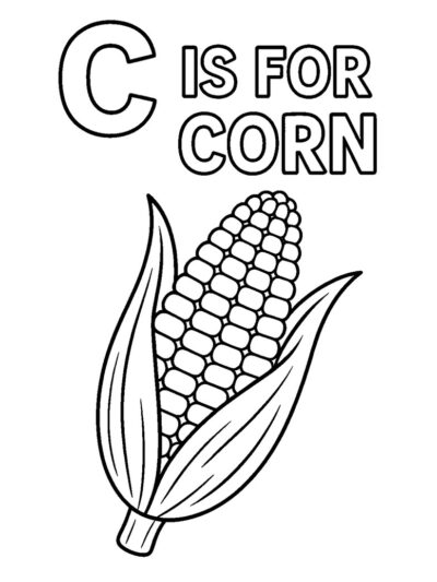 alphabet coloring pages, corn, free printables for preschoolers