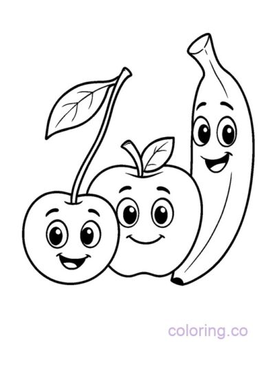 Cheerful Cherry and Friends Coloring Page