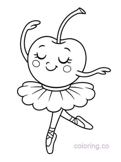 Adorable Cherry Ballerina Coloring Page for Kids