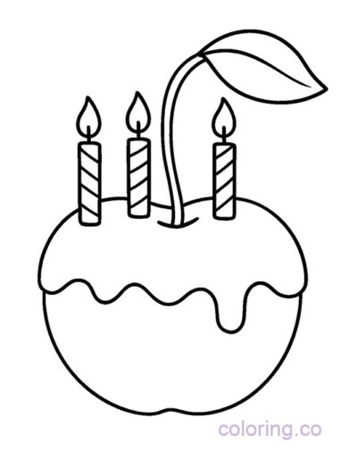 Cute Cherry Birthday Cake Coloring Page for Kids