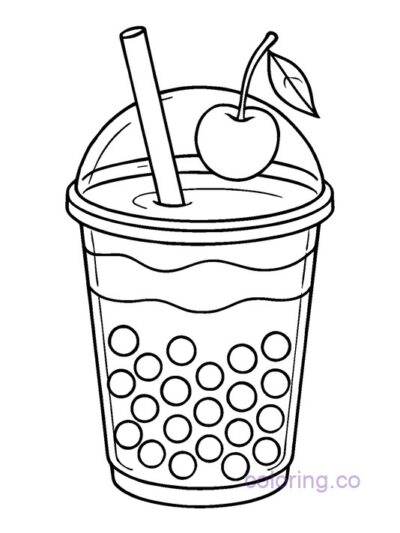 Cute Cherry Boba Drink Coloring Page for Kids