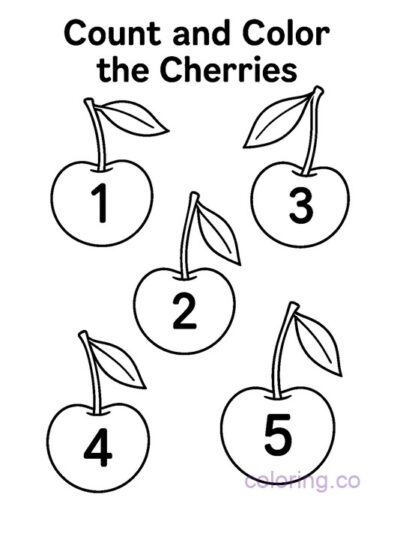 Count and Color Cherry Coloring Page for Kids