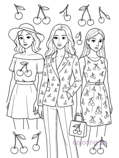 Fashionable Cherry Style Coloring Page for Kids