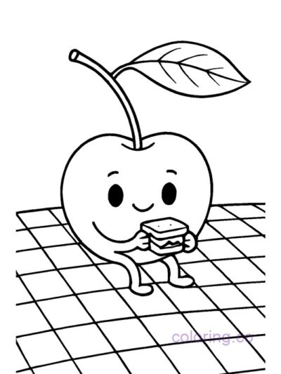 Adorable Cherry Picnic Coloring Page for Kids