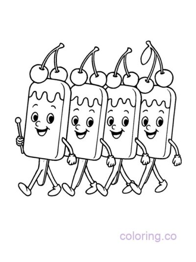 Cherry Popsicle Parade Coloring Page for Kids