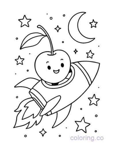 Cherry on a Rocket Ship Coloring Page for Kids