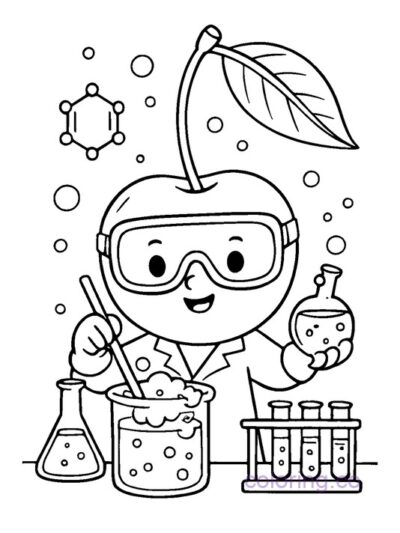 Cherry Scientist Lab Coloring Page for Kids