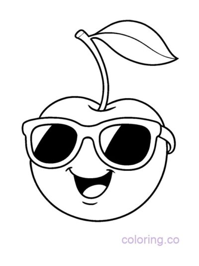 Smiling Cherry with Sunglasses Coloring Page
