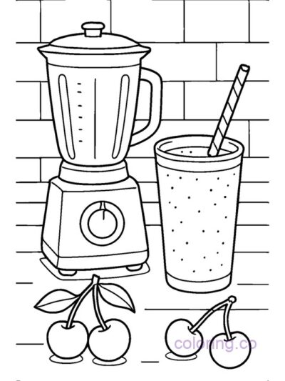 Cherry Smoothie Coloring Page for Kids