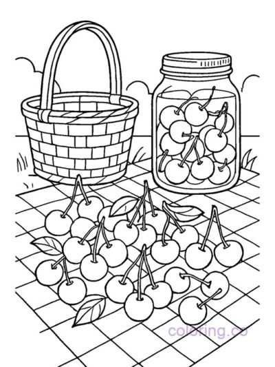 Charming Cherry Picnic Coloring Page