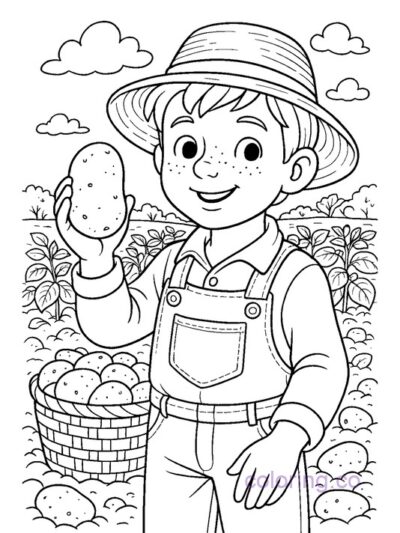 Cute Kids' Coloring Page: Potato Harvest Fun