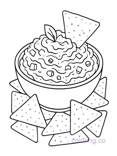 Fun Chips and Guacamole Coloring Page for Kids