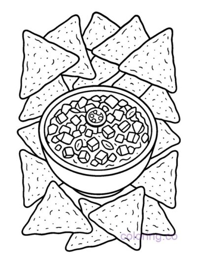 Fun Chips and Salsa Coloring Page for Teens