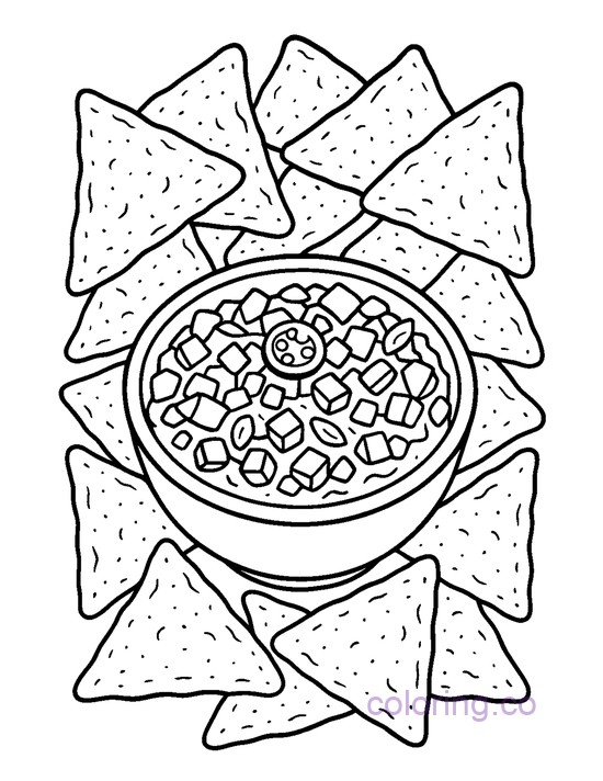 Fun Chips and Salsa Coloring Page for Teens