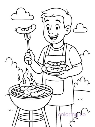 Kids and Teens Coloring Page: Cooking Hotdogs Fun