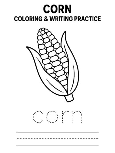 corn coloring and writing practice printable