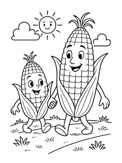family of corn coloring page