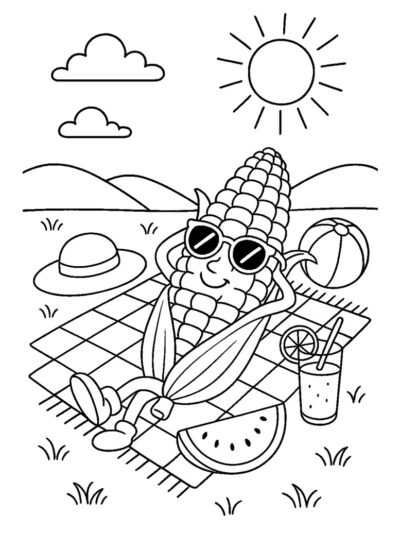 corn picnic coloring page