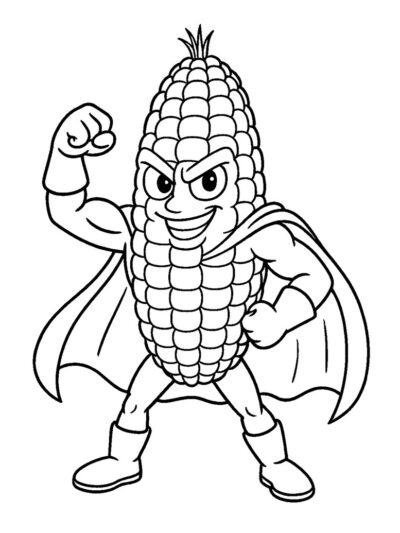 corn superhero coloring page