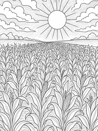 adult coloring page landscapes, corn