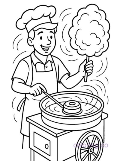 Fun Cotton Candy Cart Coloring Page for Kids