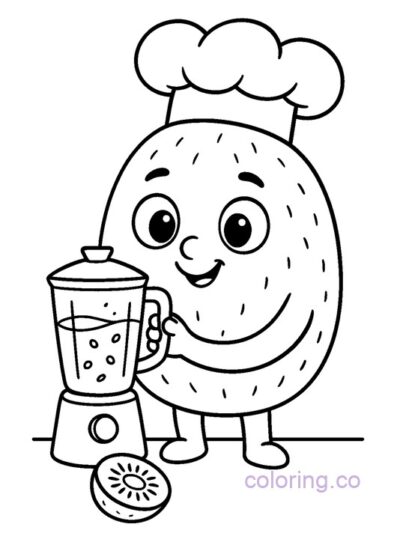 Adorable Kiwi Making a Smoothie Coloring Page