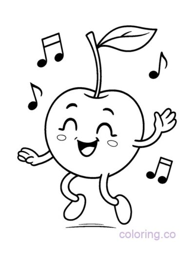 Dancing and Singing Cherry Coloring Page for Kids