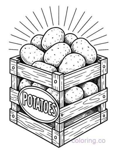Realistic Potato Crate Coloring Page for Kids