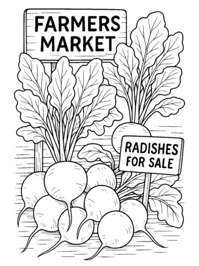 radish farmers market coloring page free