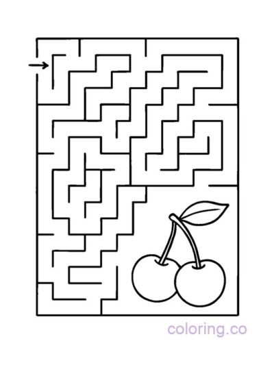 Find the Cherries Maze Coloring Page for Kids