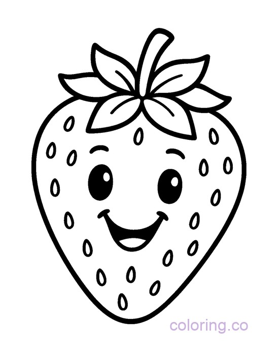 Happy Face Strawberry coloring activity for Preschoolers