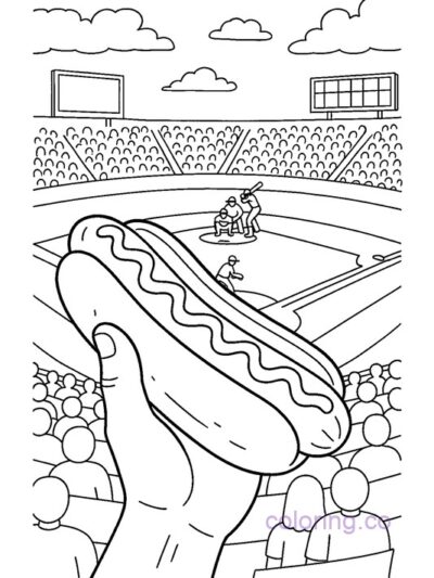 Hotdog at Baseball Stadium Coloring Page