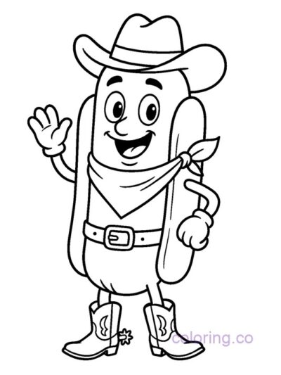 Fun Cowboy Hotdog Coloring Page for Kids