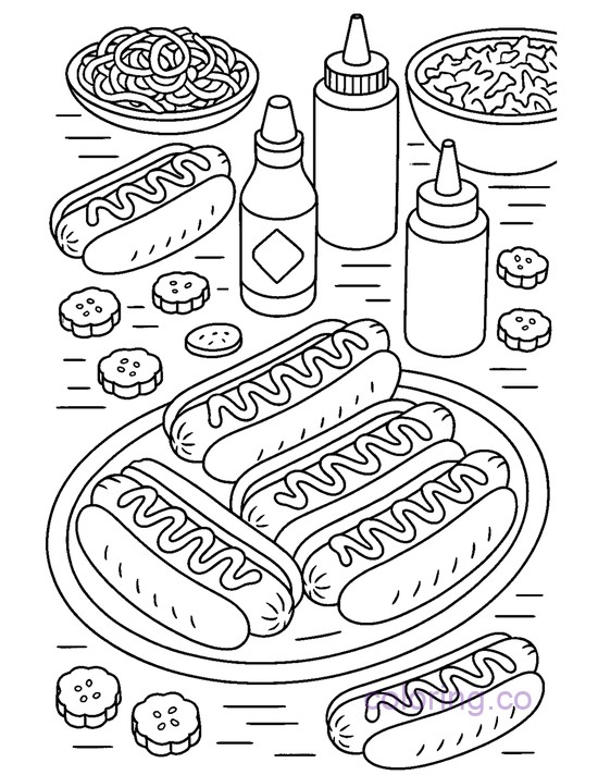 Hot dog Coloring Page for Kids & Teens 