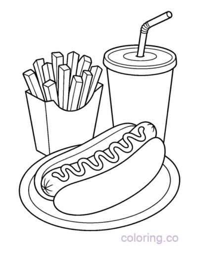 Fun Hotdog Meal Coloring Page for Kids