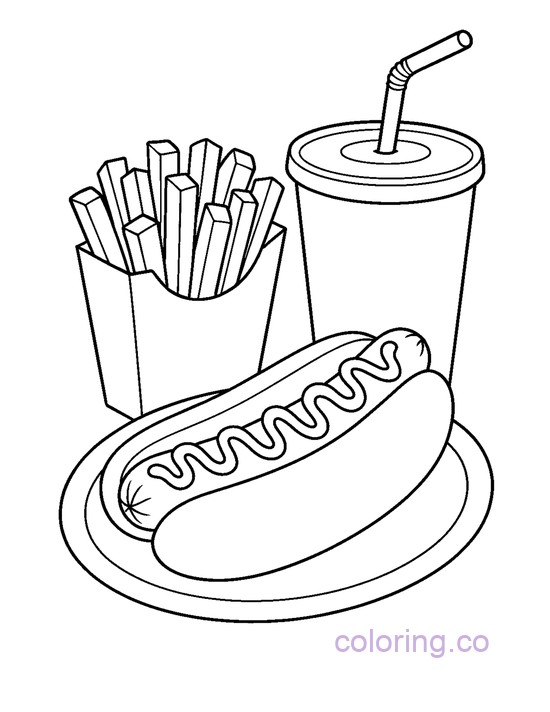 Fun Hot dog Meal Coloring Page 