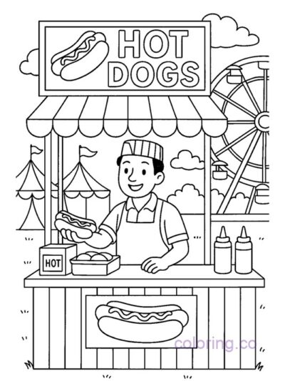 Fun Hot Dog Stand Coloring Page for Kids