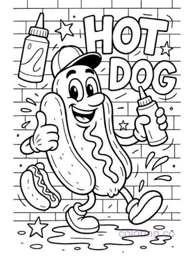 Fun Hot Dog Street Art Coloring Page for Kids