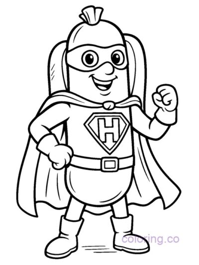 Hotdog Superhero Coloring Page for Kids