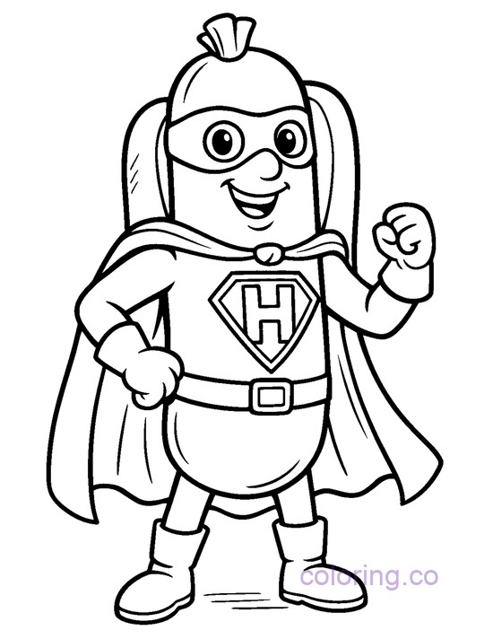 Hot dog Superhero coloring page printable pdf