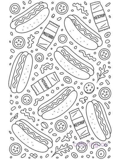 Fun Hotdog Pattern Coloring Page for Teens and Adults