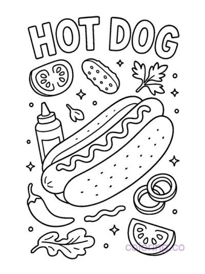 Fun Hot Dog Coloring Page for Kids and Teens