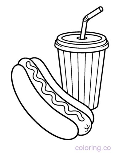 Fun Hot Dog and Soda Coloring Page for Kids