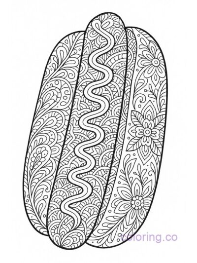 Intricate Hot Dog Zentangle Coloring Page for Adults