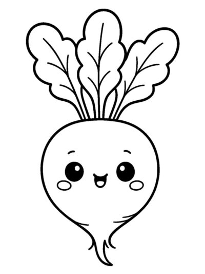 cute kawaii radish vegetable coloring page for kids